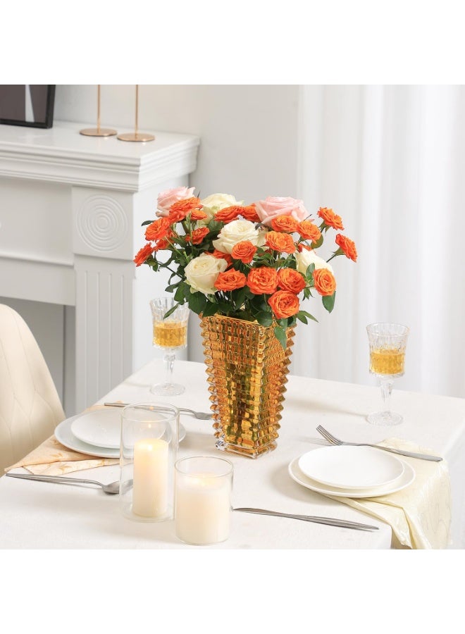 9-Inch Amber Crystal Flower Vase - Modern Glass Vase for Living Room, Bedroom, Dining Table & Wedding Decor - Image 4